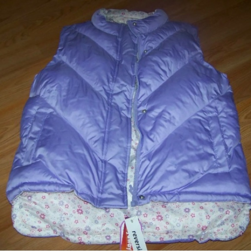 Size XL 14-16 Girl Connection Purple Floral Reversible Bubble Puffer Winter Vest